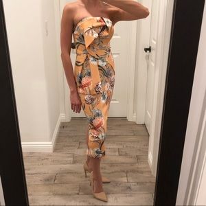 asos Floral Bow Strapless Midi Dress Sz 4